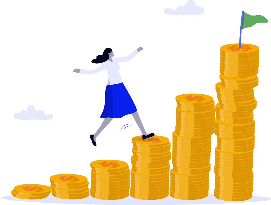 Women climbing coins